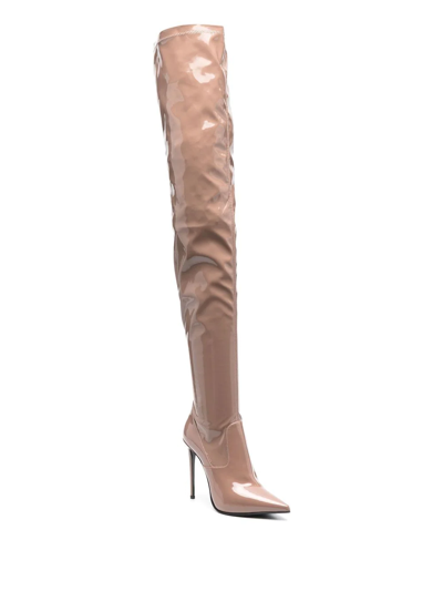Shop Le Silla Eva Thigh-high Stiletto Boots In Neutrals