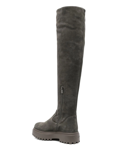 Shop Le Silla Ranger Suede-leather Thigh-high Boots In Grey