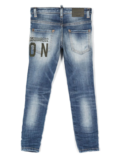 Dsquared2 Icon-print Slim-cut Jeans In Blue