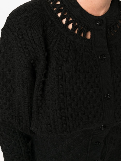 Shop Rabanne Scallop Hem Waffle-knit Cardigan In Black