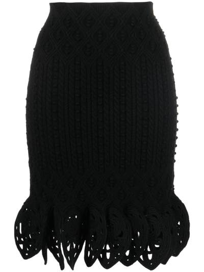Shop Rabanne Scallop Hem Waffle-knit Skirt In Black