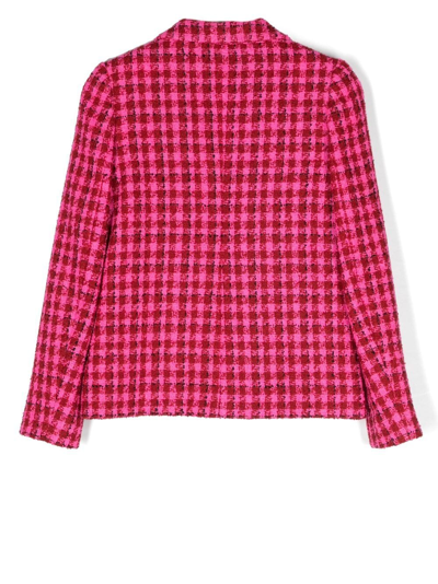 Shop Versace Check Print Wool-blend Jacket In Red