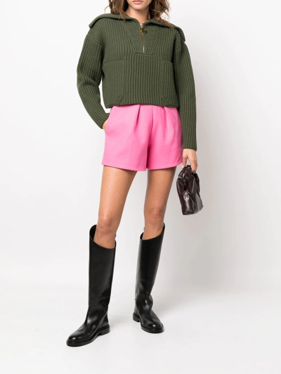 Shop Patou Ribbed-knit Zip-up Jumper In Green
