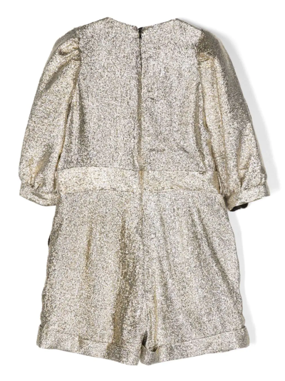 Shop Stella Mccartney Metallic-effect Long-sleeved Playsuit In Gold