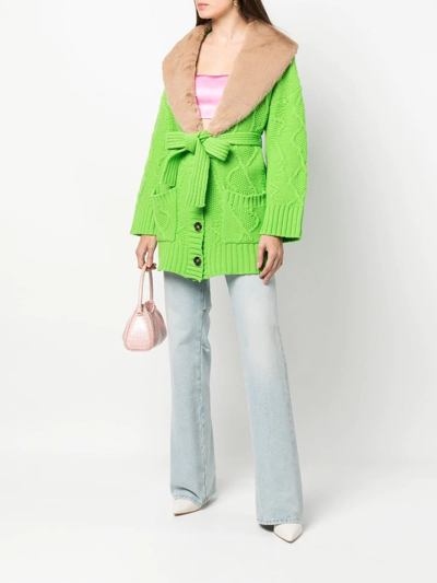 Shop Blumarine Contrast-collar Wool Cardigan In Green