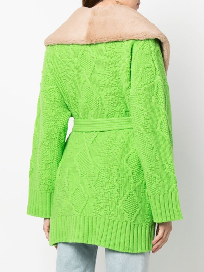 Shop Blumarine Contrast-collar Wool Cardigan In Green