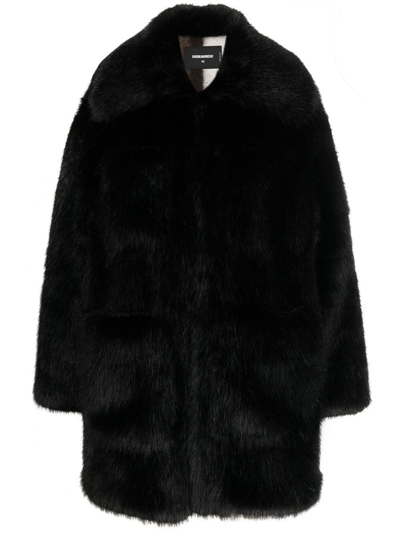 Shop Dsquared2 Faux-fur Oversized Coat In Black