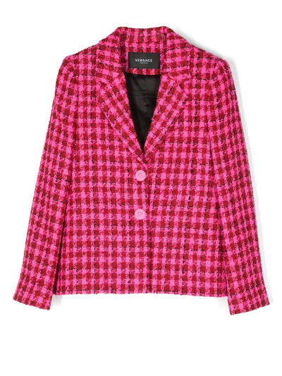 Shop Versace Tweed Single-breasted Blazer In Pink