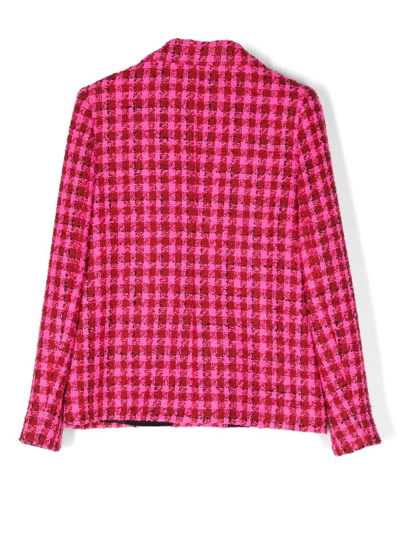 Shop Versace Tweed Single-breasted Blazer In Pink
