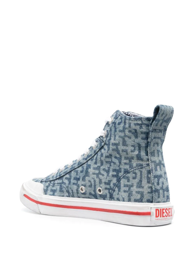 Shop Diesel S-athos Mid W Monogram-print Sneakers In Blue