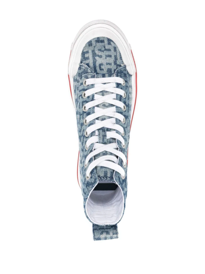 Shop Diesel S-athos Mid W Monogram-print Sneakers In Blue