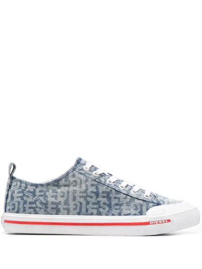 Shop Diesel S-athos Low Denim Sneakers In Blue