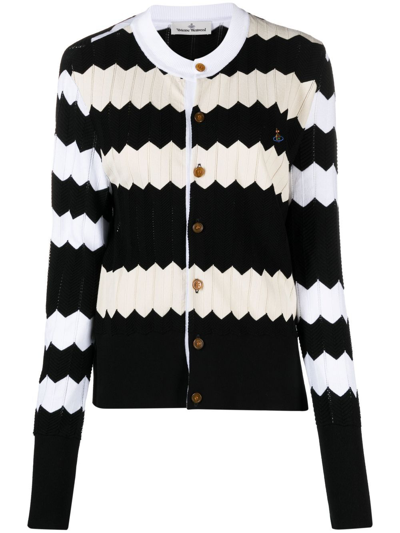 Shop Vivienne Westwood Zig-zag Stripe Cardigan In White