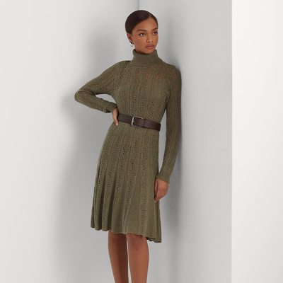 Lauren Ralph Lauren Pointelle Turtleneck Sweater Dress In Muted Moss  Heather | ModeSens