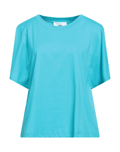 Shop Solotre Woman T-shirt Turquoise Size 1 Cotton In Blue