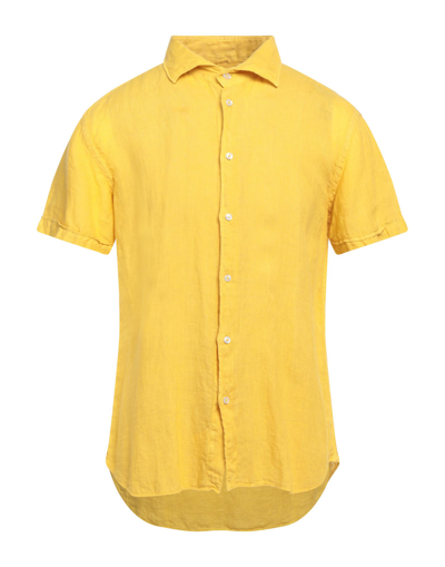 Shop Bulgarini Man Shirt Ocher Size 15 Linen In Yellow