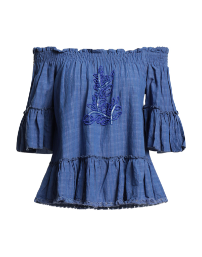 Shop Iconique Woman Blouse Slate Blue Size L Cotton