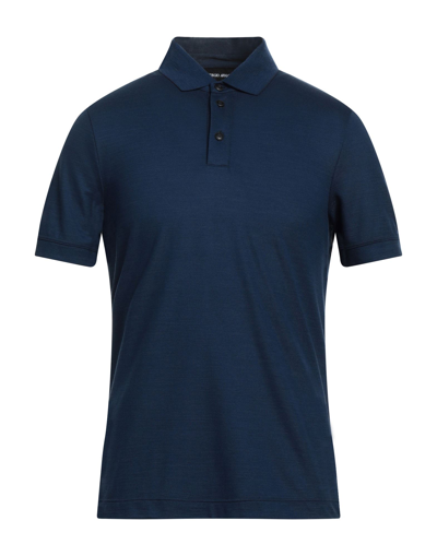 Shop Giorgio Armani Man Polo Shirt Midnight Blue Size 46 Virgin Wool, Wool