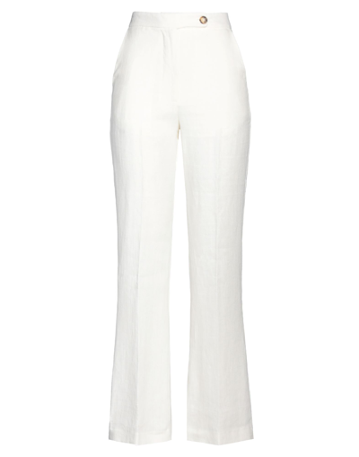 Shop Solotre Woman Pants White Size 2 Linen