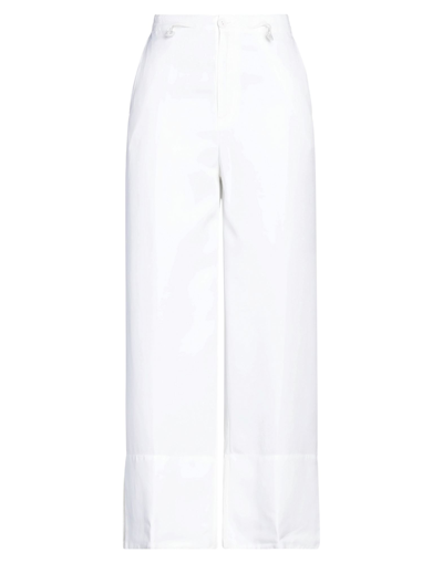 Shop European Culture Woman Pants White Size L Rayon, Viscose, Cotton, Linen, Elastane