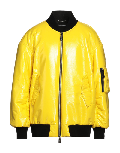 Shop Dolce & Gabbana Man Jacket Yellow Size Xl Polyester, Cotton, Viscose, Elastane
