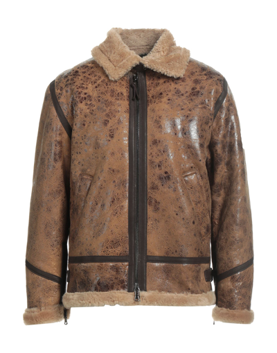 Shop Garrett Man Jacket Khaki Size 42 Soft Leather In Beige
