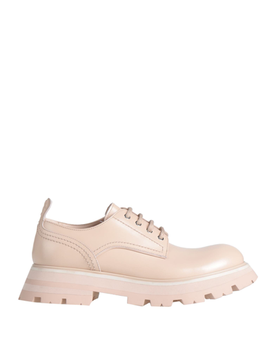 Shop Alexander Mcqueen Woman Lace-up Shoes Blush Size 10 Soft Leather In Pink