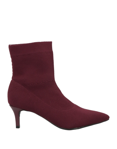 Shop Arezzo Woman Ankle Boots Burgundy Size 10 Textile Fibers In Red