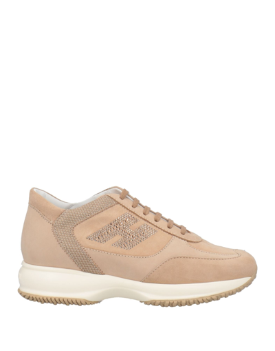 Shop Hogan Woman Sneakers Sand Size 8 Soft Leather In Beige