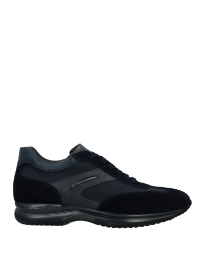 Shop Cristiano Gualtieri Man Sneakers Midnight Blue Size 7 Soft Leather, Textile Fibers In Dark Blue