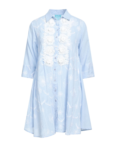 Shop Iconique Woman Short Dress Sky Blue Size L Cotton