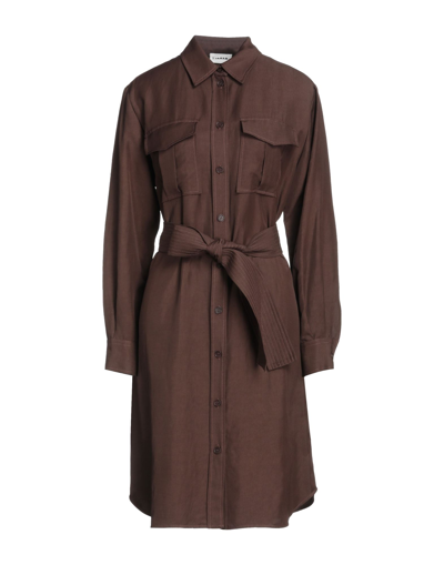Shop P.a.r.o.s.h P. A.r. O.s. H. Woman Midi Dress Dark Brown Size M Viscose, Linen