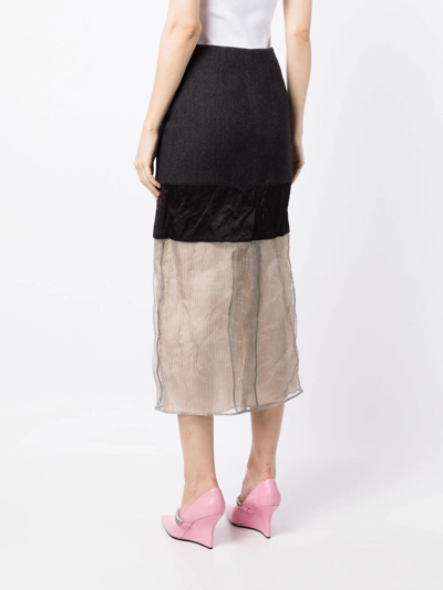 Shop Prada Contrast-panel Midi Skirt In Grey