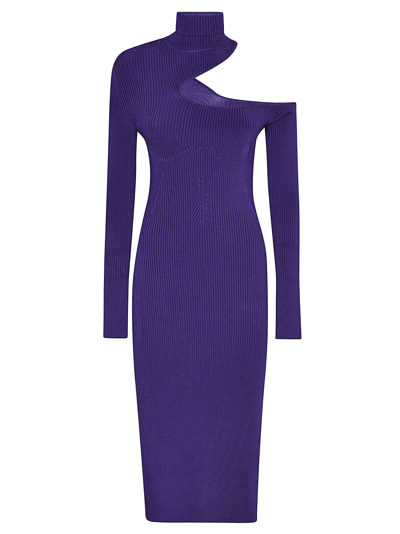 Shop Tom Ford Cut-out Detail Turtleneck Knit Dress In Purple