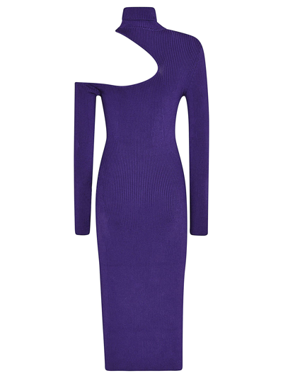 Shop Tom Ford Cut-out Detail Turtleneck Knit Dress In Purple