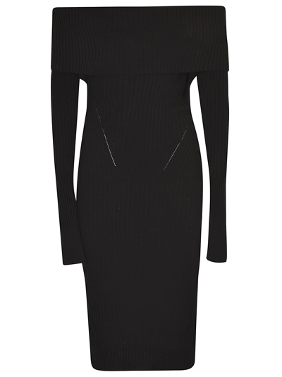 Shop Andreädamo Off-shoulder Knit Dress In Black