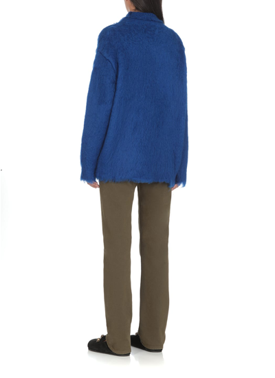 Shop Etro Mohair Sweater With Embroidered Logo In Blue