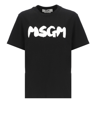 Shop Msgm Logo T-shirt In Black 1