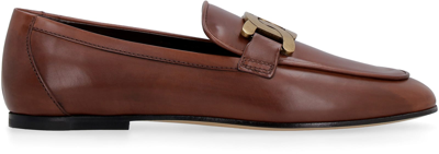 Shop Tod's Leather Loafers In Saddle Brown
