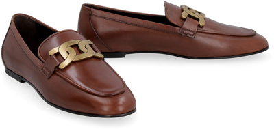 Shop Tod's Leather Loafers In Saddle Brown