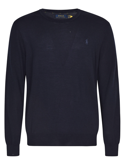 Shop Ralph Lauren Plain Ribbed Sweater In Hunter Navy