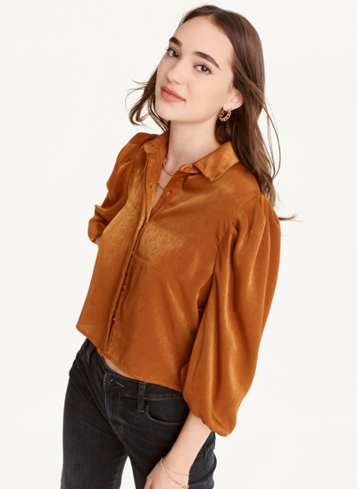 Shop Dkny Puff Sleeve Blouse In Roasted Pecan