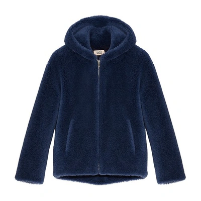 Shop Yves Salomon Wool Jacket In Bleu Fonce