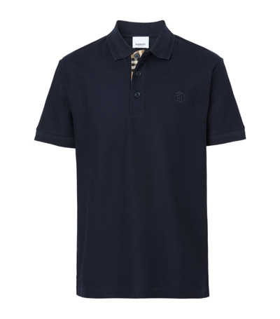 Shop Burberry Tb Monogram Polo Shirt In Blue