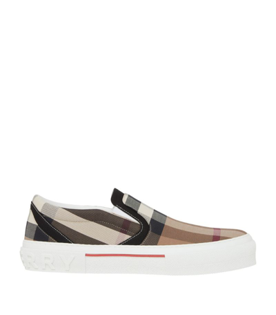 Shop Burberry Check Sneakers In Brown