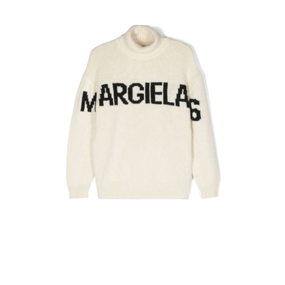 Shop Mm6 Maison Margiela Teen White Intarsia Turtleneck Sweater