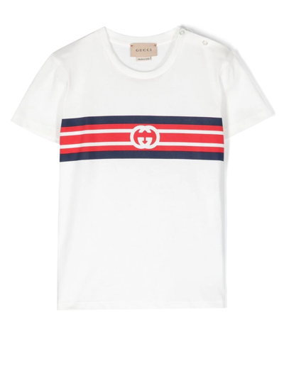 Shop Gucci Interlocking G Stripe Print T-shirt In Weiss