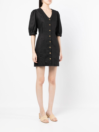 Shop We Are Kindred Lucia Puff-sleeve Buttoned Dress In Black