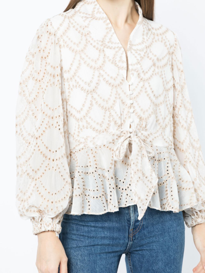 Shop We Are Kindred Sienna Embroidered Peplum Blouse In White
