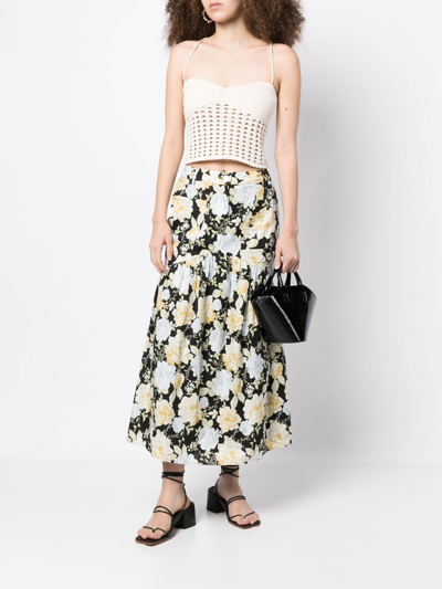 Shop We Are Kindred Sofia Floral-print Midi Skirt In Black